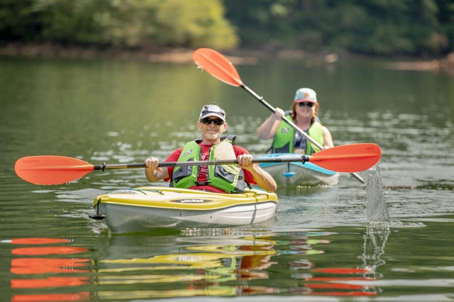 people kayaking in a river